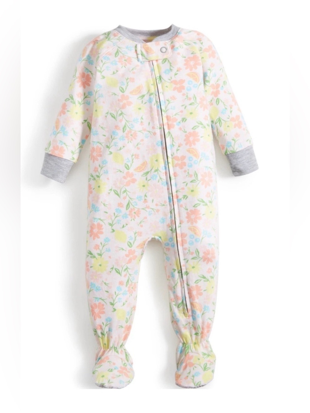 Family Pajamas Baby Snug Fit Floral Fruits Footed Pajamas, Size 6-9 Months